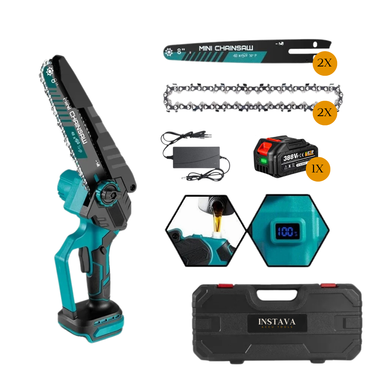 Mini Kettingzaag - Geschikt Voor Makita LXT 18v Accu - Incl. Opbergkoffer - 1x Accu