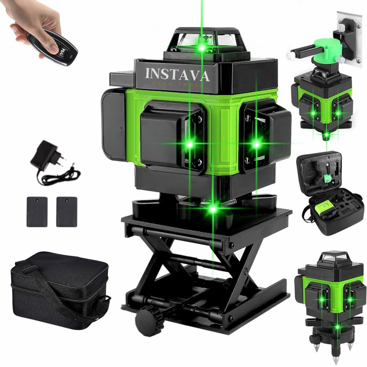 4D 16-lijn Kruislijnlaser - Zelfnivellerende 360° Graden Groene laser - Zonder statief