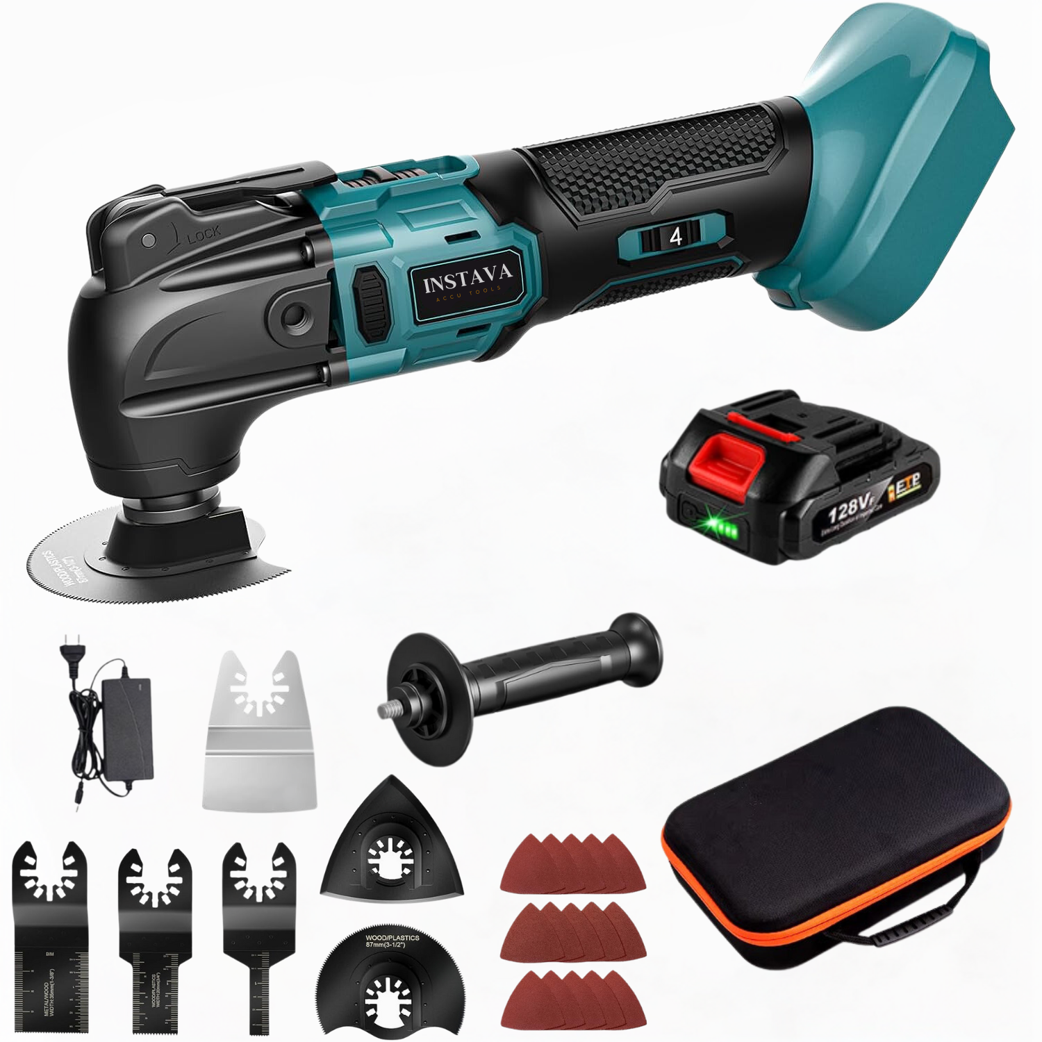 Multitool - Oscillerend - Geschikt Voor Makita 18v Accu - 6 Aan Te Passen Niveaus - 7 Opzetstukken & 15x Schuurpapier - 1x Accu