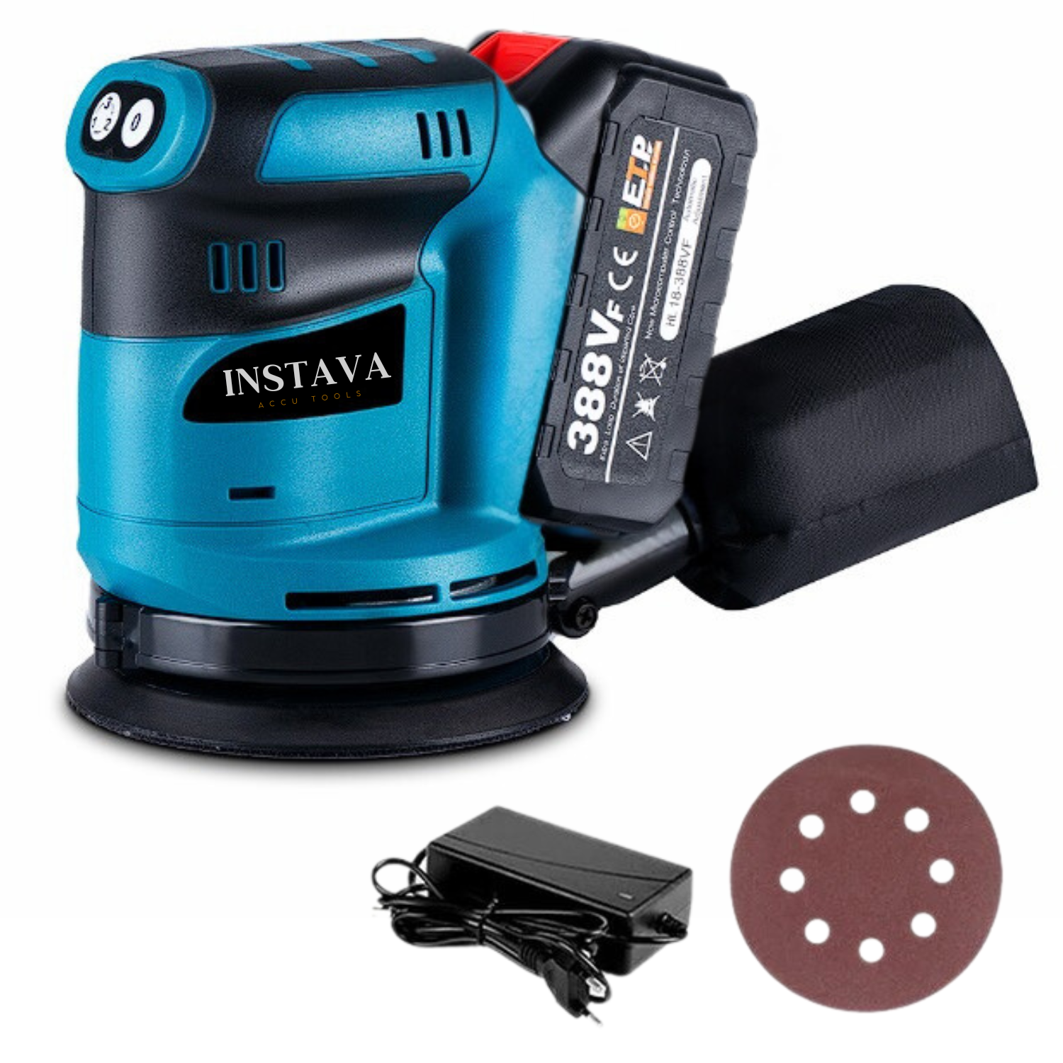 Schuurmachine - Excentrische Schuur/polijstmachine- Geschikt voor Makita accu 18v - 3 Snelheden - Ø125mm - Incl. Stofzak - 1x Accu