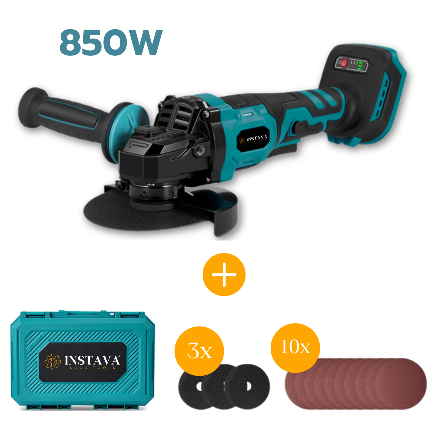 Haakse Slijper 850W - Ø125MM - Geschikt Voor Makita 18v Accu - Incl. 3x Slijpschijven + 10x Schuurpapier - Zonder Accu