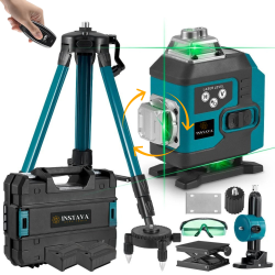 4D 16-lijn Roteerbare Zelfnivellerende 360° Graden Kruislijnlaser + Statief - Incl. 2x accu & stevige opbergkoffer