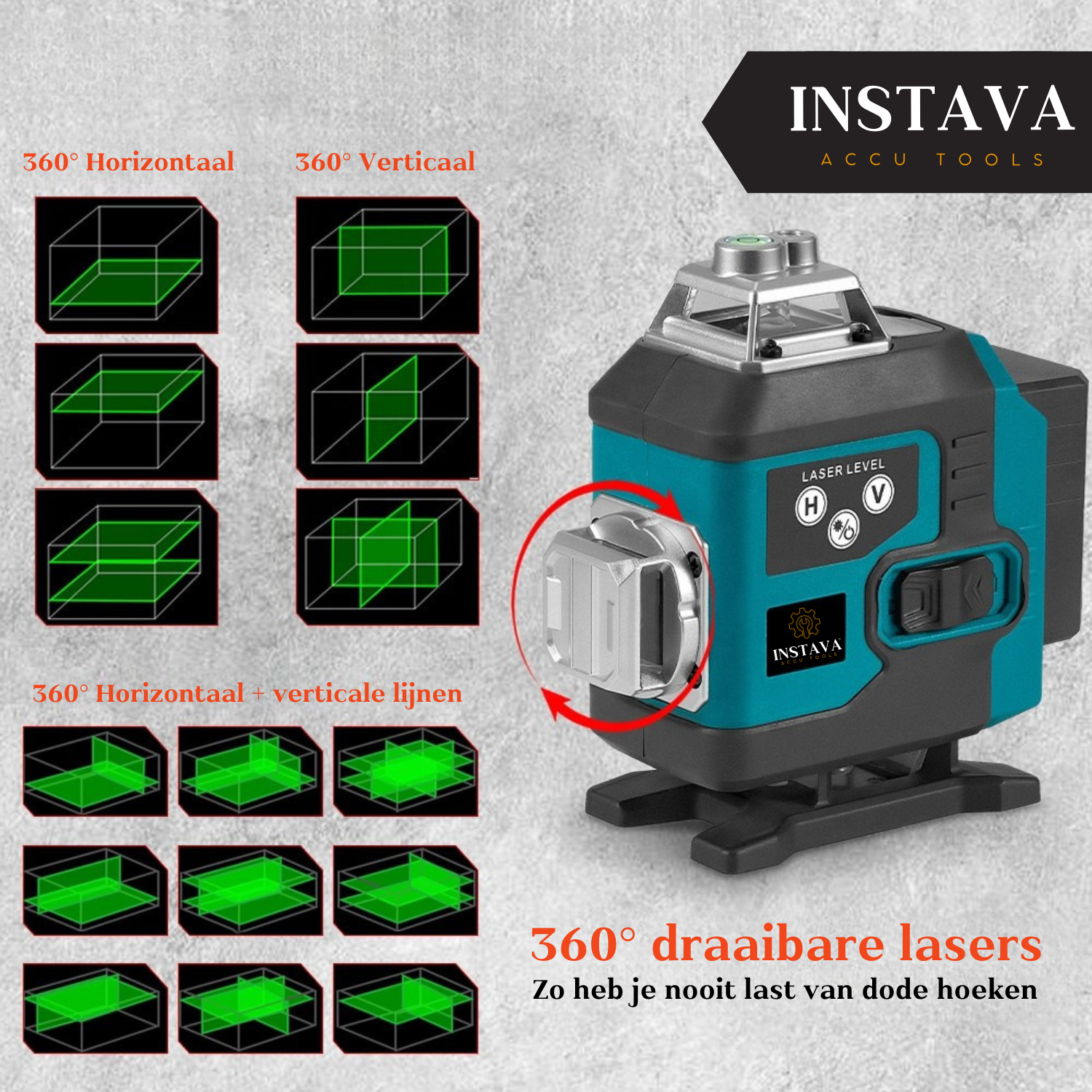 Alternative view of 4D 16-lijn Roteerbare Zelfnivellerende 360° Graden Kruislijnlaser + Statief - Incl. 2x accu & stevige opbergkoffer
