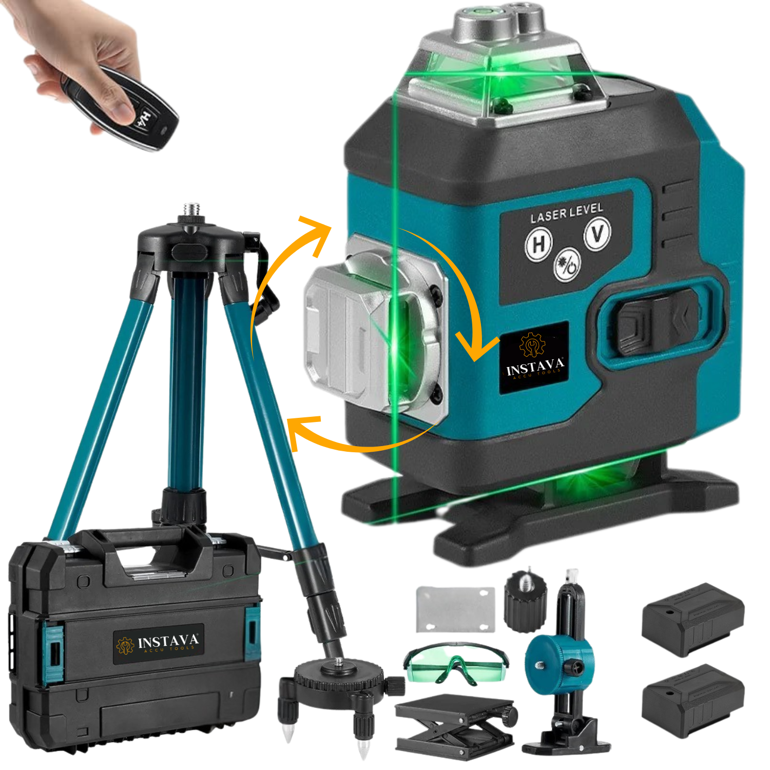 4D 16-lijn Roteerbare Zelfnivellerende 360° Graden Kruislijnlaser + Statief - Incl. 2x accu & stevige opbergkoffer